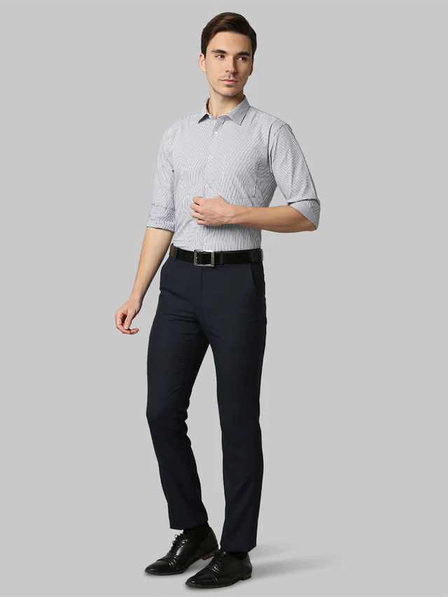 Park Avenue Blue Stripe Slim Fit Cotton Formal Shirt - Image 5