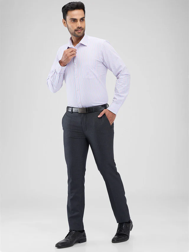 Park Avenue Blue Stripe Slim Fit Cotton Formal Shirt - Image 5