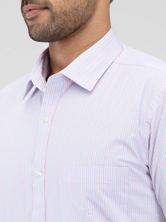 Park Avenue Blue Stripe Slim Fit Cotton Formal Shirt - Image 6