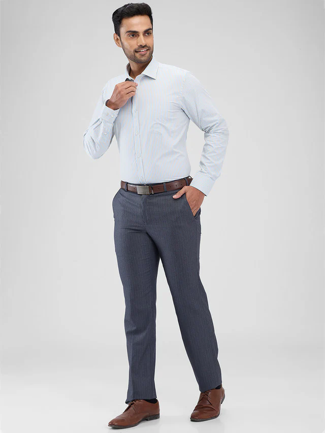 Park Avenue Blue Stripe Slim Fit Cotton Formal Shirt - Image 5