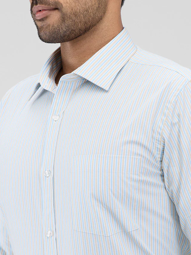 Park Avenue Blue Stripe Slim Fit Cotton Formal Shirt - Image 6