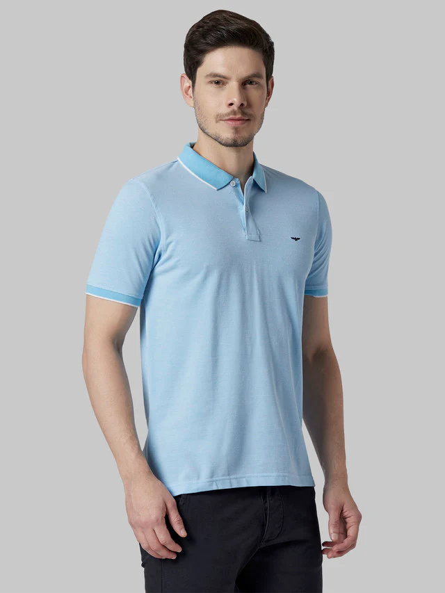 Park Avenue Blue Stripe Slim Fit Cotton T-Shirt - Image 2