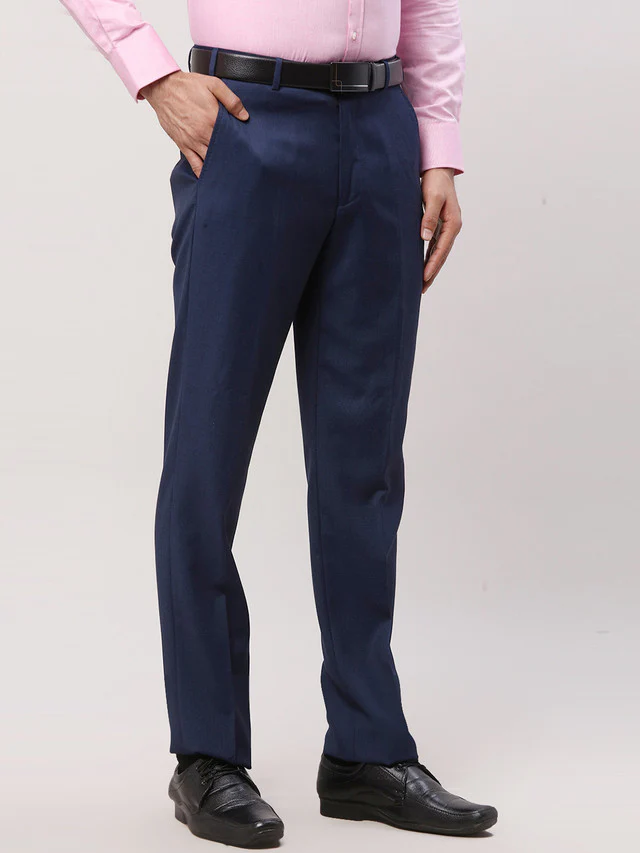 Park Avenue Blue Structure Luxus Fit Polyester Blend Trouser - Image 2