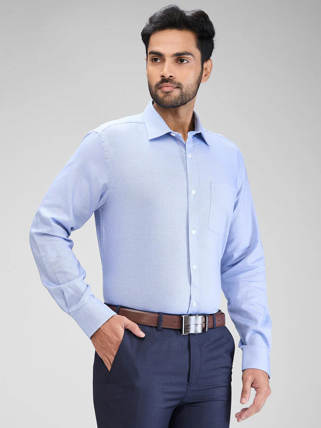 Park Avenue Blue Structure Regular Fit Cotton Formal Shirt - Image 2