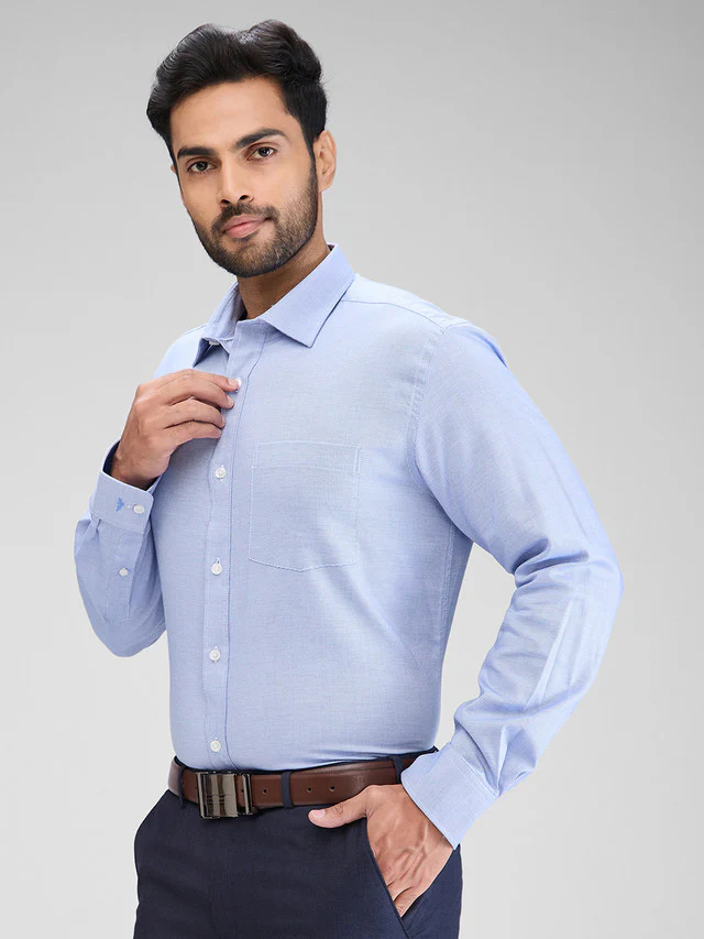 Park Avenue Blue Structure Regular Fit Cotton Formal Shirt - Image 3