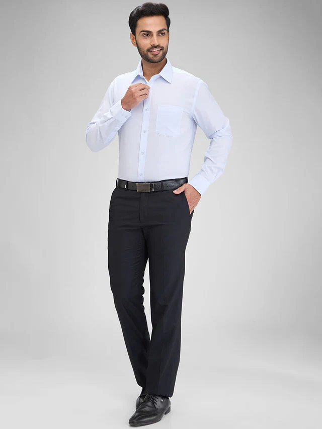 Park Avenue Blue Structure Regular Fit Full Sleeve Cotton Shirt - Image 5