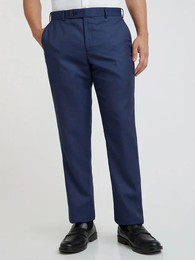 Park Avenue Blue Structure Regular Fit Polyester Blend Trouser