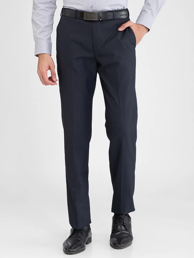 Park Avenue Blue Structure Regular Fit Polyester Blend Trouser