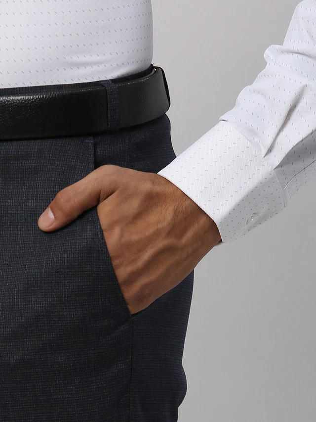Park Avenue Blue Structure Regular Fit Polyester Blend Trouser - Image 7