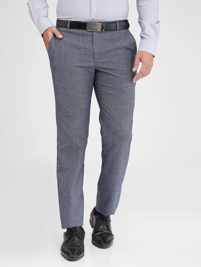 Park Avenue Blue Structure Regular Fit Polyester Blend Trouser
