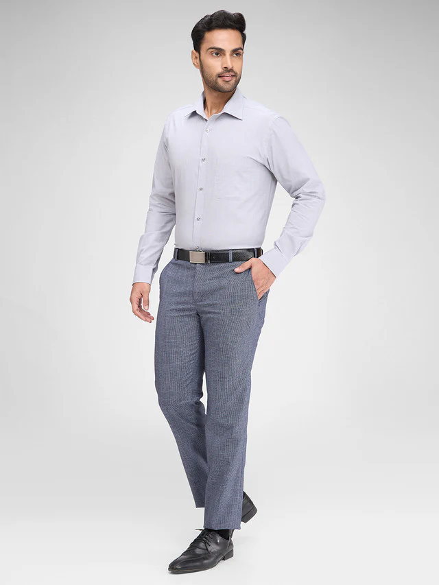 Park Avenue Blue Structure Regular Fit Polyester Blend Trouser - Image 5