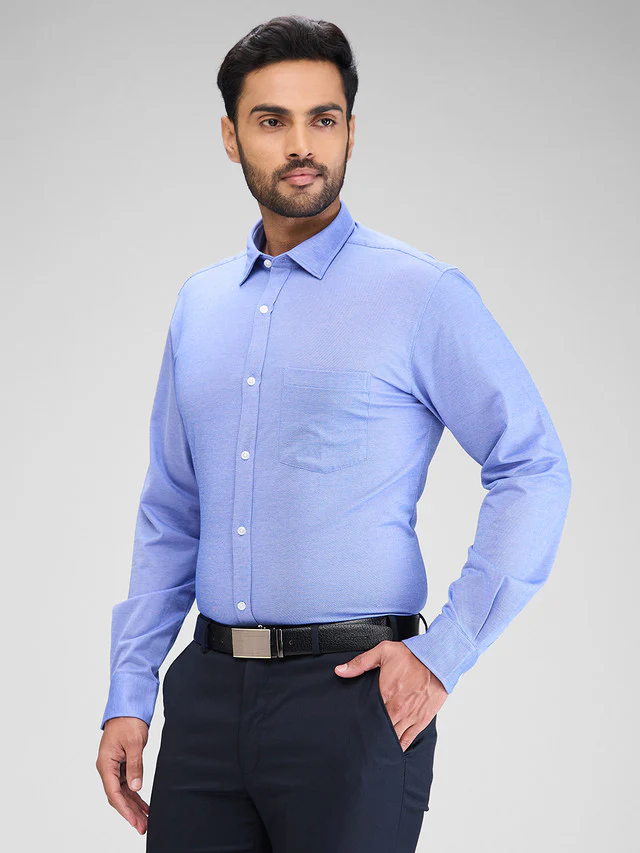 Park Avenue Blue Structure Slim Fit Cotton Blend Formal Shirt - Image 3