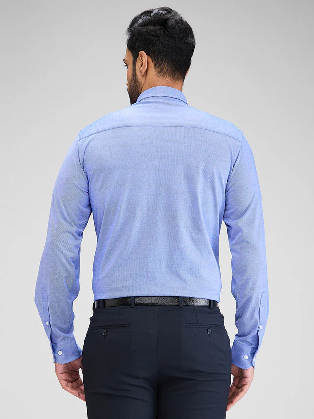 Park Avenue Blue Structure Slim Fit Cotton Blend Formal Shirt - Image 4