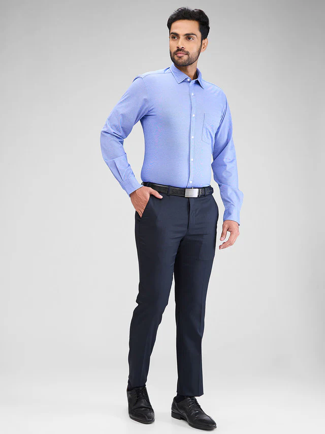 Park Avenue Blue Structure Slim Fit Cotton Blend Formal Shirt - Image 5