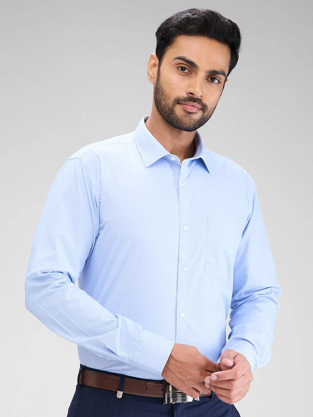 Park Avenue Blue Structure Slim Fit Cotton Blend Formal Shirt - Image 2