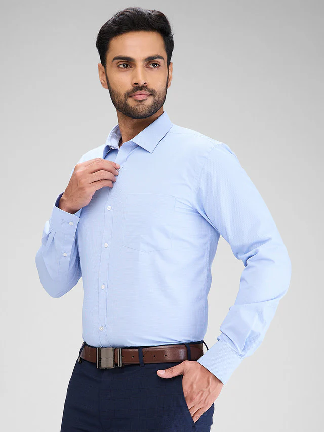 Park Avenue Blue Structure Slim Fit Cotton Blend Formal Shirt - Image 3