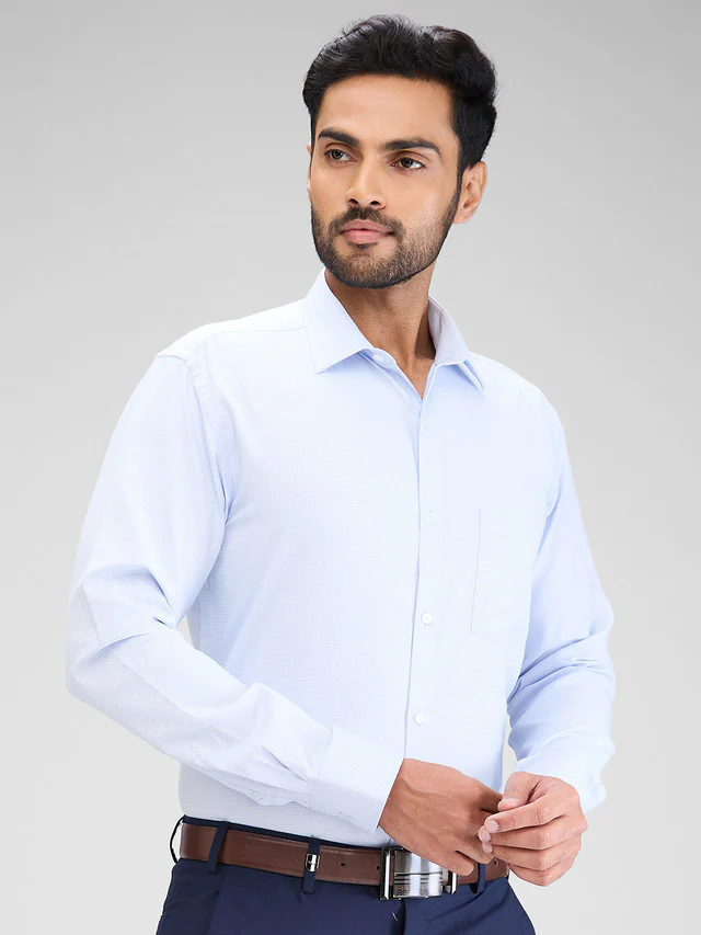 Park Avenue Blue Structure Slim Fit Cotton Blend Formal Shirt - Image 2