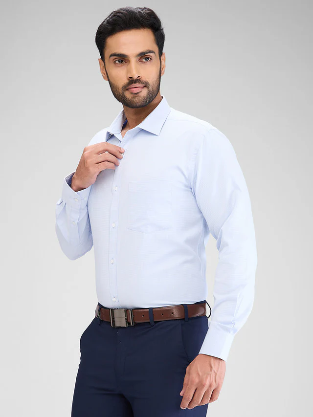 Park Avenue Blue Structure Slim Fit Cotton Blend Formal Shirt - Image 3