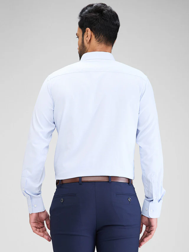 Park Avenue Blue Structure Slim Fit Cotton Blend Formal Shirt - Image 4