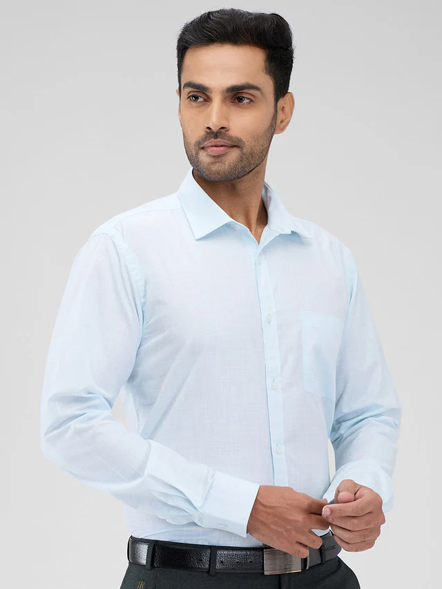 Park Avenue Blue Structure Slim Fit Cotton Blend Formal Shirt - Image 2