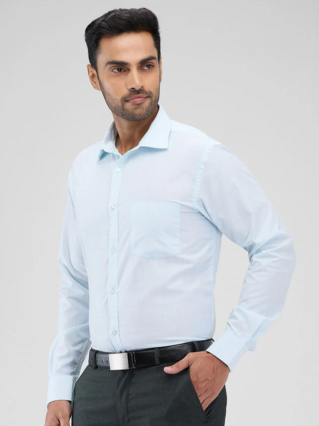 Park Avenue Blue Structure Slim Fit Cotton Blend Formal Shirt - Image 3