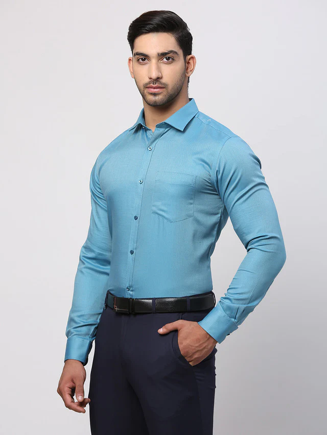 Park Avenue Blue Structure Slim Fit Cotton Formal Shirt - Image 3