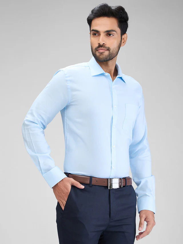 Park Avenue Blue Structure Slim Fit Cotton Formal Shirt - Image 2