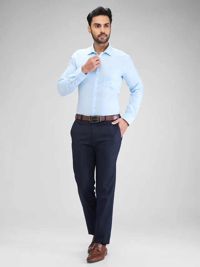 Park Avenue Blue Structure Slim Fit Cotton Formal Shirt - Image 5