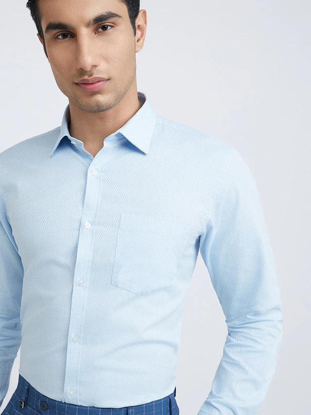 Park Avenue Blue Structure Slim Fit Cotton Formal Shirt - Image 6