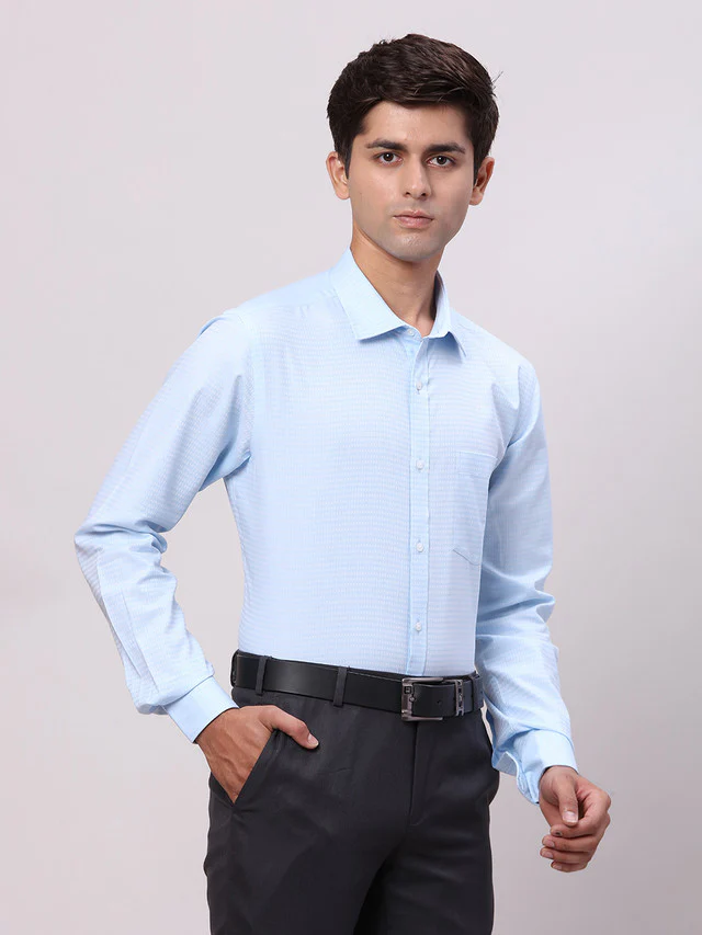 Park Avenue Blue Structure Slim Fit Cotton Formal Shirt - Image 2