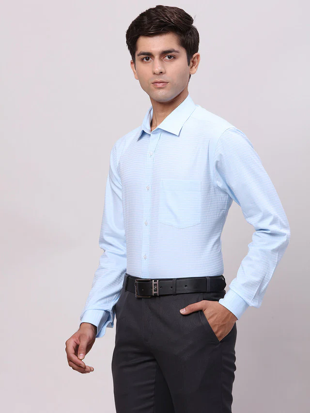 Park Avenue Blue Structure Slim Fit Cotton Formal Shirt - Image 3