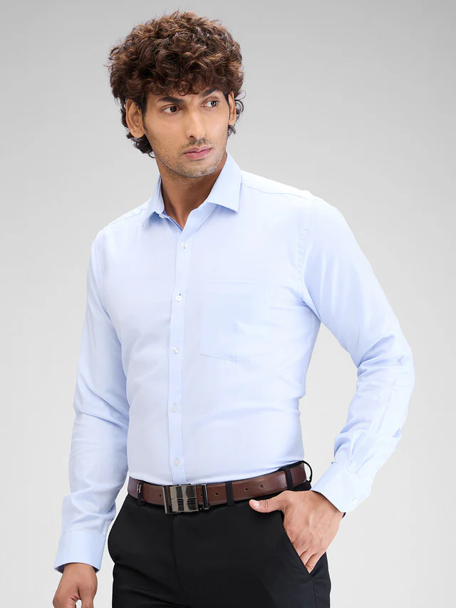 Park Avenue Blue Structure Slim Fit Cotton Formal Shirt - Image 3