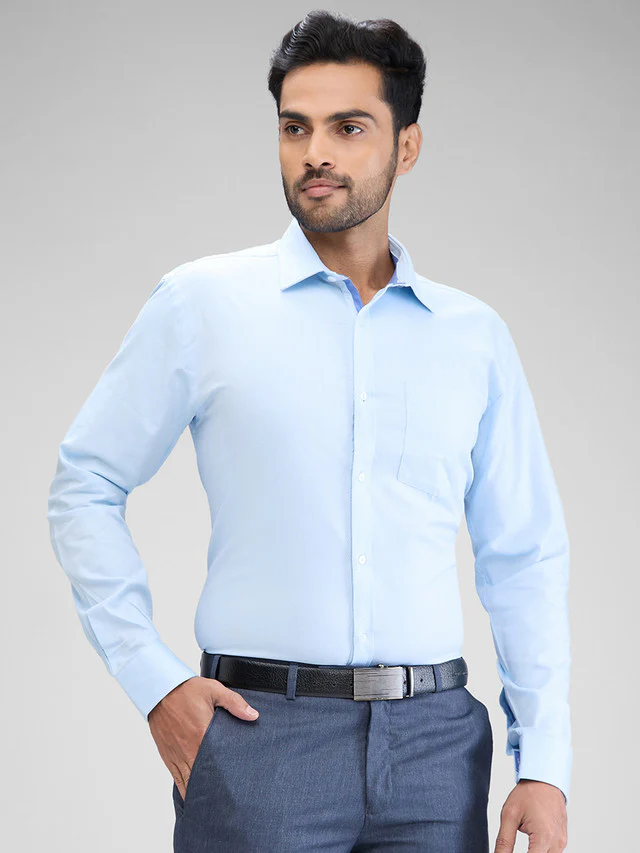 Park Avenue Blue Structure Slim Fit Cotton Formal Shirt - Image 2