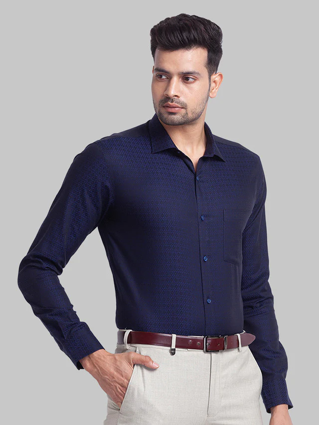 Park Avenue Blue Structure Slim Fit Cotton Formal Shirt - Image 2