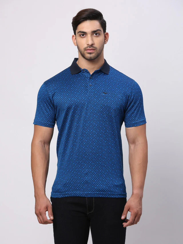 Park Avenue Blue Structure Slim Fit Cotton T-Shirt