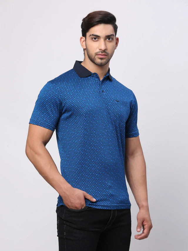 Park Avenue Blue Structure Slim Fit Cotton T-Shirt - Image 2