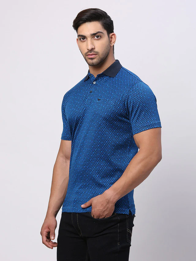 Park Avenue Blue Structure Slim Fit Cotton T-Shirt - Image 3