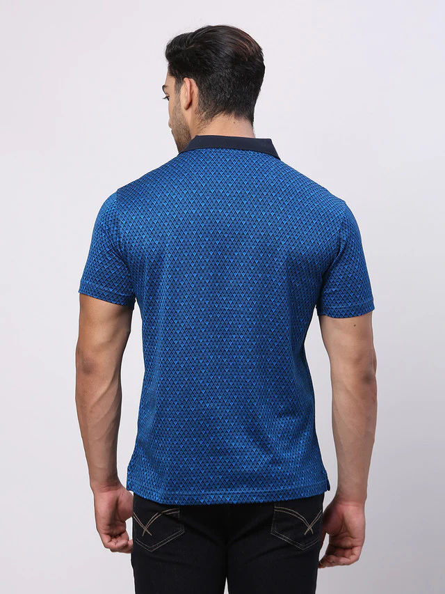 Park Avenue Blue Structure Slim Fit Cotton T-Shirt - Image 4