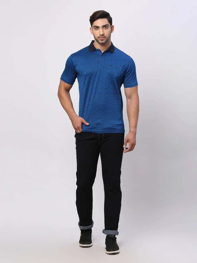 Park Avenue Blue Structure Slim Fit Cotton T-Shirt - Image 5