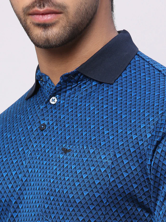 Park Avenue Blue Structure Slim Fit Cotton T-Shirt - Image 6