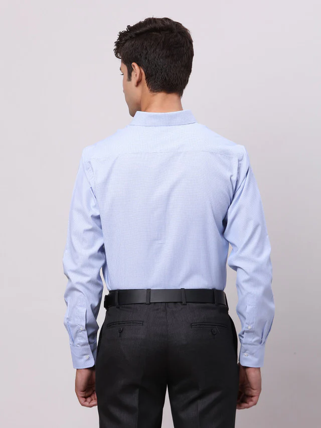 Park Avenue Blue Structure Slim Fit Full Sleeve Cotton Blend Shirt - Image 5
