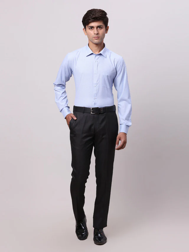 Park Avenue Blue Structure Slim Fit Full Sleeve Cotton Blend Shirt - Image 6