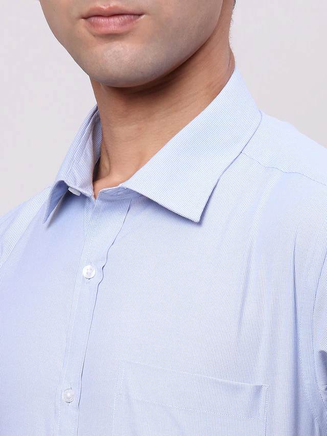 Park Avenue Blue Structure Slim Fit Full Sleeve Cotton Blend Shirt - Image 6