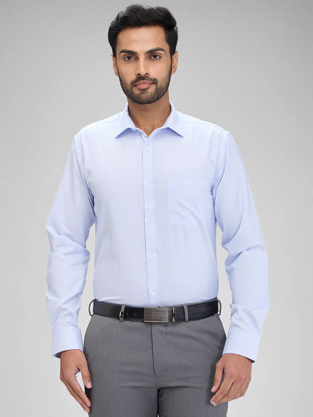 Park Avenue Blue Structure Slim Fit Full Sleeve Cotton Blend Shirt