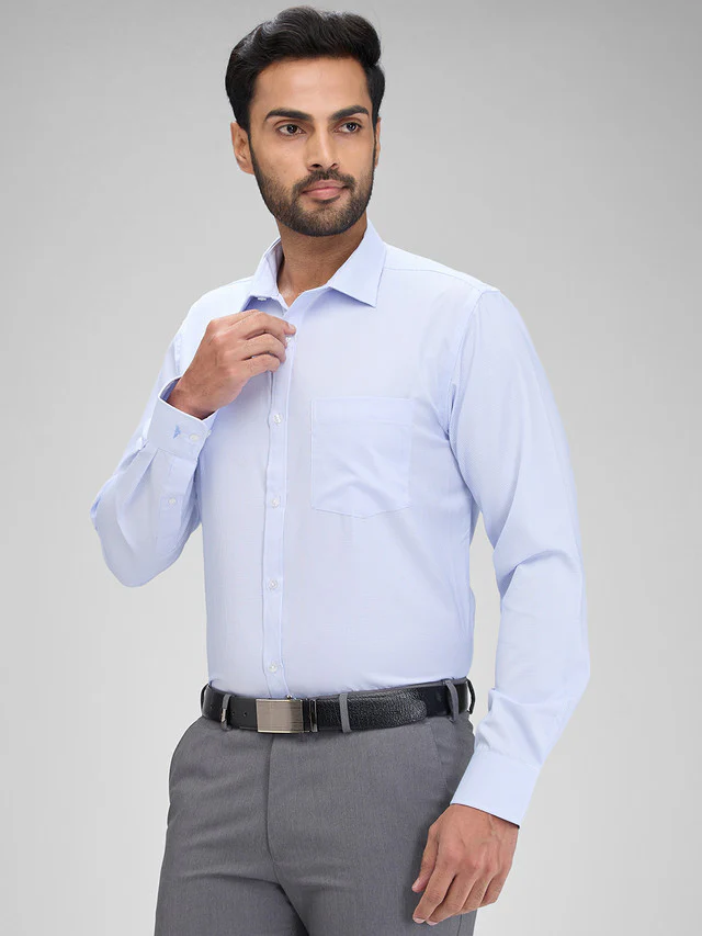 Park Avenue Blue Structure Slim Fit Full Sleeve Cotton Blend Shirt - Image 3