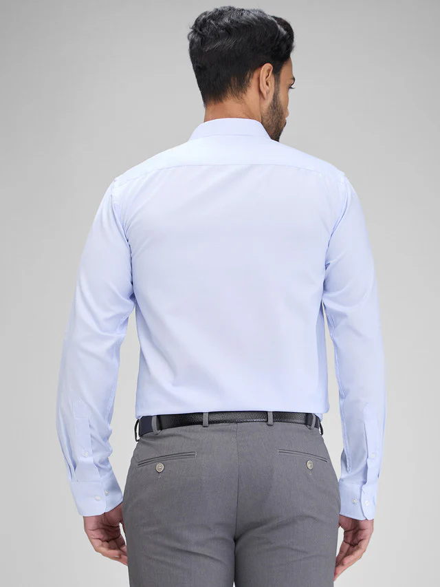 Park Avenue Blue Structure Slim Fit Full Sleeve Cotton Blend Shirt - Image 4