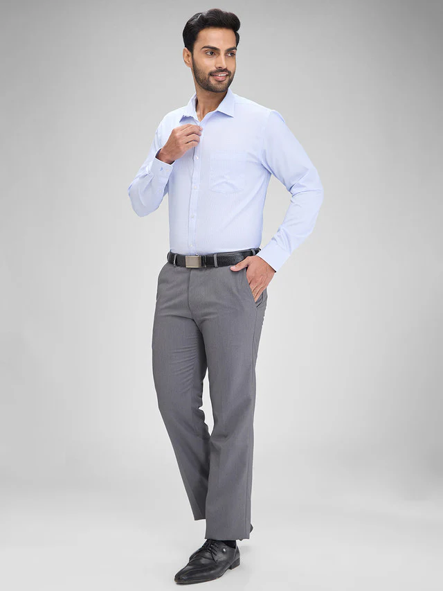 Park Avenue Blue Structure Slim Fit Full Sleeve Cotton Blend Shirt - Image 5