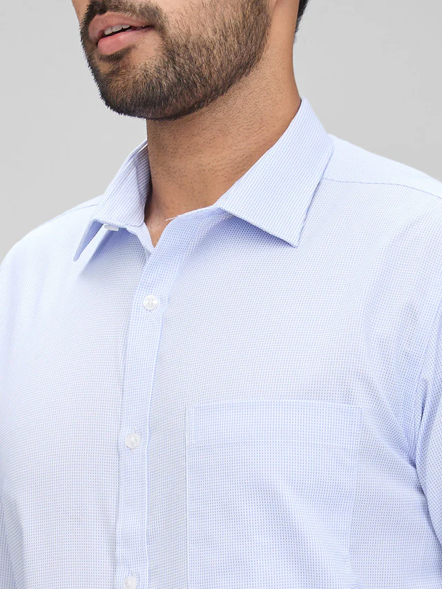Park Avenue Blue Structure Slim Fit Full Sleeve Cotton Blend Shirt - Image 6