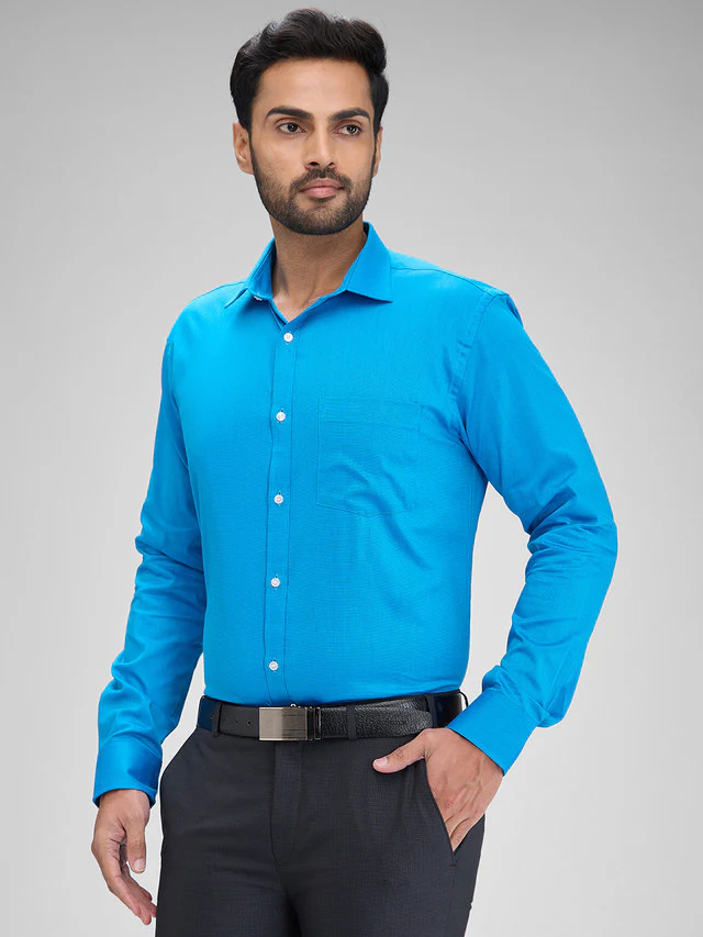 Park Avenue Blue Structure Slim Fit Full Sleeve Cotton Blend Shirt - Image 3