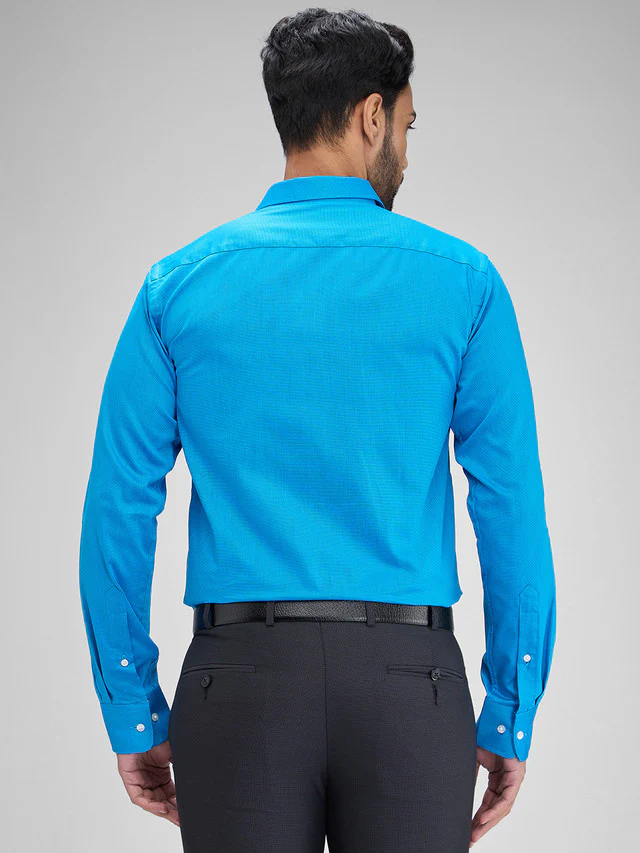 Park Avenue Blue Structure Slim Fit Full Sleeve Cotton Blend Shirt - Image 4